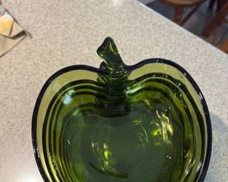 Vintage Green Glass Apple Shaded Candy Dish