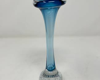 Vintage Aseda Glasbruk blue art glass call lily vase, 8.5"H,  $19