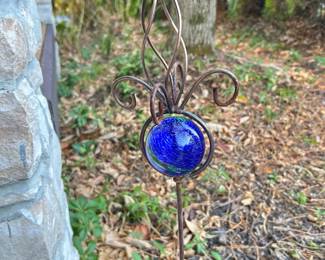Blue glass ball stake, $12