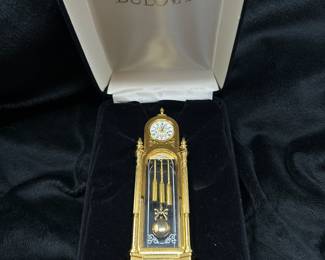 Bulova gold-tone miniature grandfather clock, 6"H,  $48