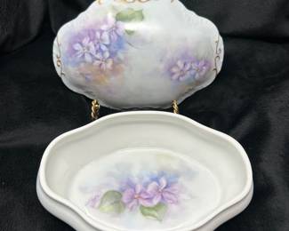 Limoge purple violet covered dish, $24