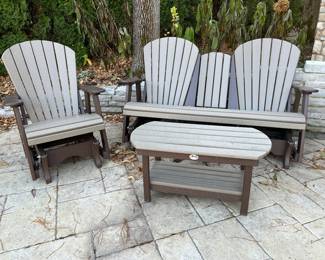 Amish Craftsman Guild poly glider, single set glider, cocktail table, comes with protective covers, $895 ($2,100 retail)