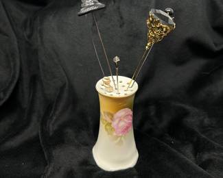 Hat pin holder w/ hat pins, 5"H,  $7