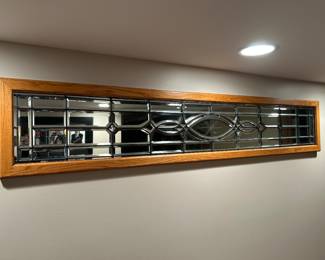 Salvaged downtown Chicago building beveled mirror framed stained glass, 82”W x 15” H,  $295