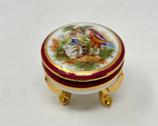 Limoge " Fragonard Courting Couple", trinket box, 1.5" W,  $14
