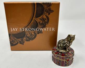 Jay Strongwater Cat on Drum trinket box w/ Swarovski crystals, $85