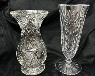 Bohemian crystal pinwheel vase,  6.5"H, $22.   Waterford crystal vase, 7"H,  $28