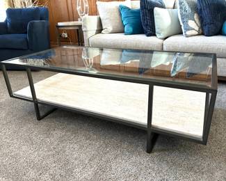 Bernhardt Harlow glass top contemporary cocktail table, 54"W  x 28"D x 17"H,  $395 (Retail $1,300)