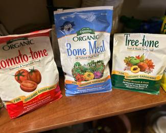 Organic Tomato-tone, Organic Bone Meal. Tree Tone Was $6 each, NOW $4 each