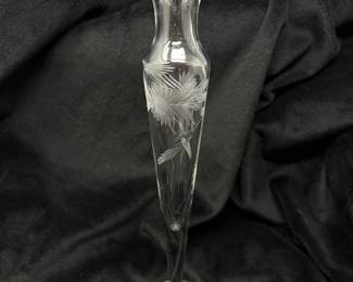 Clear etched vase with tulip edge rim, 10"H,  $10