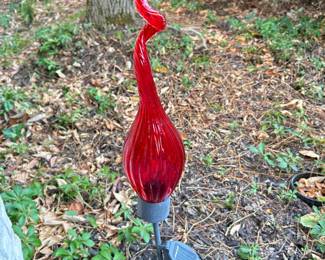 Exhart red solar glass spiral flame garden stake, $14