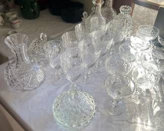 Crystal Cordial Goblet Crystal Clear Glass Stem Shot Etch