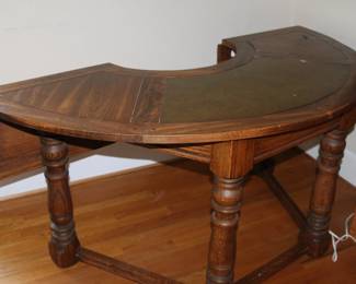 Unique, solid wood wrap around desk with fold down ends