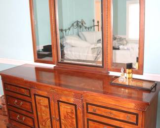 Beautiful dresser with mirror, matching nightstands and wardrobe
