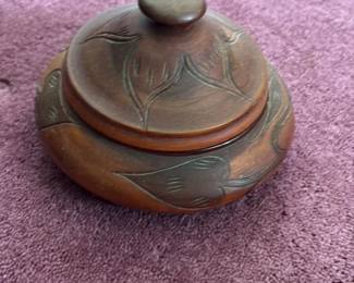 Carved Wooden Trinket Box with Lid