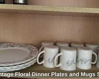 Vintage Floral Dinner Plates and Mugs Set