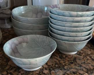 Set of Japanese Grape Motif Ceramic Bowls