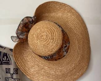 Wide-brimmed Straw Hat with Scarf