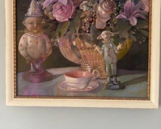Still Life Painting with Dolls and Flowers