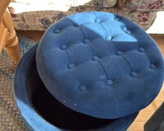 Blue Velvet Tufted Storage Ottoman