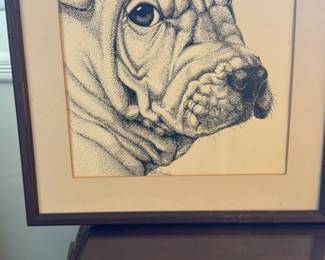Original Bulldog Portrait Stipple Drawing by Kathy Rumple