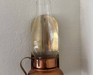 Vintage Copper Wall Sconce Candle Holders with Glass Shades