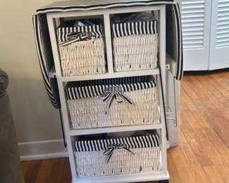 Striped Storage Cart with Woven Baskets