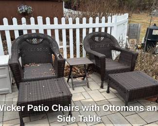Wicker Patio Chairs with Ottomans and Side Tables