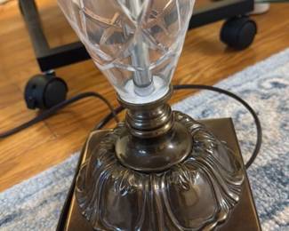Crystal Table Lamp with Ornate Bronze Base