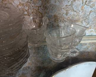 Vintage Clear Glass Dessert Plates and Creamers Set