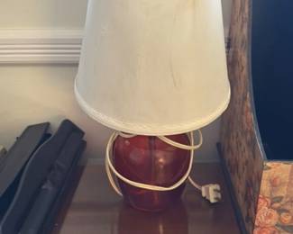 Vintage Amber Glass Table Lamp with Cream Fabric Shade