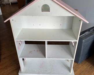Wooden Dollhouse with Pink Roof