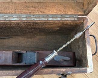 Antique Wooden Tool chest with Hand Tools