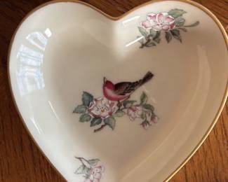 Lenox Heart Shaped Trinket Dish with Bird and Floral Motif