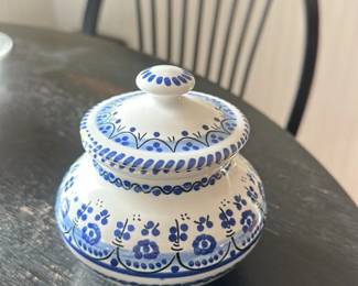 Blue and White Ceramic Pot with Lid