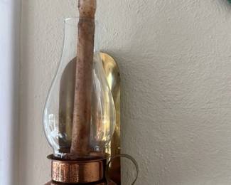 Vintage Copper Wall Sconce Candle Holders with Glass Shades