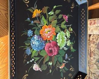 Vintage Hand-Painted Floral Tray