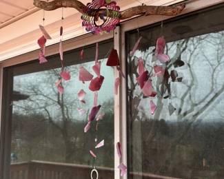 Handmade Driftwood and Pink Sea Glass Wind chime