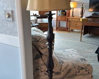 Vintage Dark Wood Floor Lamp with Tapered Shade