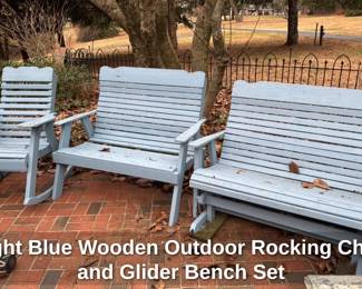 Light Blue Wooden Outdoor Rocking chair and Glider Bench Set