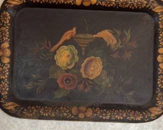 Antique Tole Tray with Floral and Bird Motif