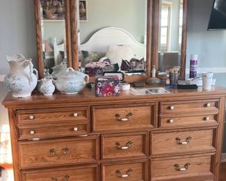 Oak Dresser with Tri Fold Mirror
