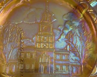 Carnival Glass Plate with Independence Hall Design
