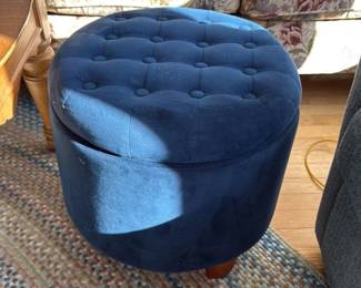 Blue Velvet Tufted Storage Ottoman
