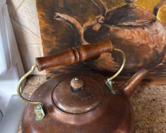 Antique Copper Kettle with Wooden Handle