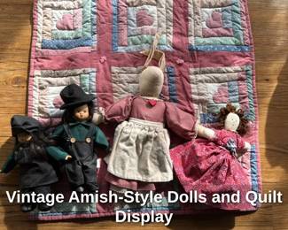 Vintage Amish Style Dolls and Quilt Display