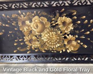 Vintage Black and Gold Floral Tray