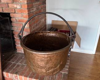 Antique Copper Cauldron with Iron Handle