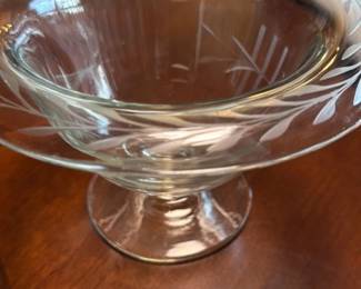 Etched Glass Compote Dish