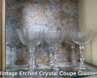 Vintage Etched Crystal Coupe Glasses